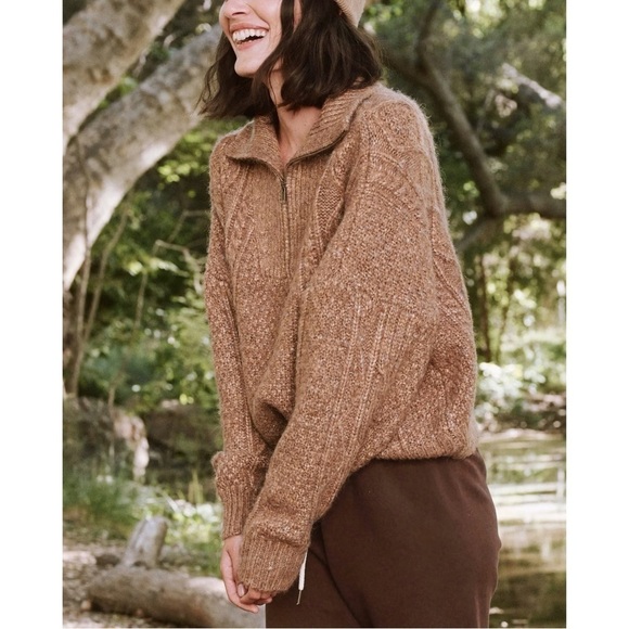 NWOT THE GREAT. Brown Knit The Cable Henley Pullover Sweater - Picture 4 of 9